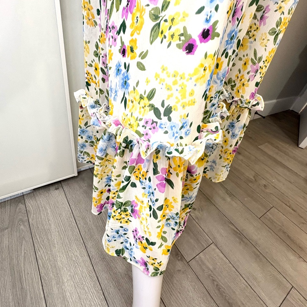 🎀 CALVIN KLEIN Romantic Floral Spring Midi Dress Puff Sleeve Ruffle Hem Sz 6 - Picture 8 of 9